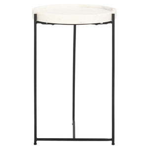 Safavieh Bavaria Marble Side Table - Modern Accent Piece With White Marble Top & Asymmetric Black Metal Base ACC3729A