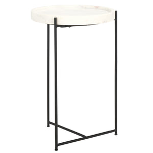 Safavieh Bavaria Marble Side Table - Modern Accent Piece With White Marble Top & Asymmetric Black Metal Base ACC3729A