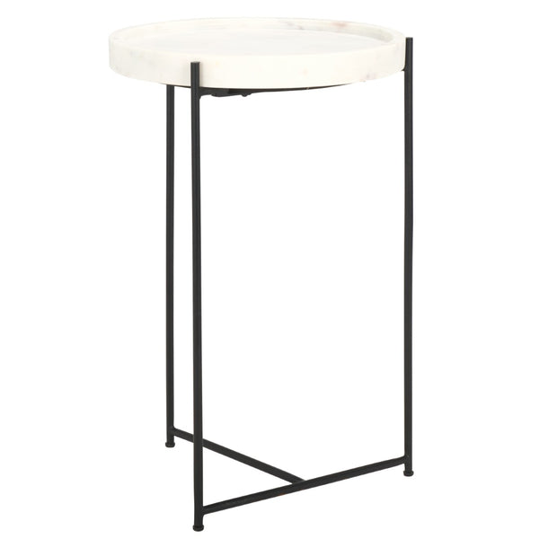 Safavieh Bavaria Marble Side Table - Modern Accent Piece With White Marble Top & Asymmetric Black Metal Base ACC3729A