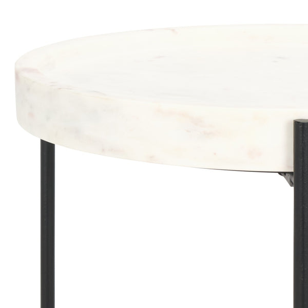 Safavieh Bavaria Marble Side Table - Modern Accent Piece With White Marble Top & Asymmetric Black Metal Base ACC3729A