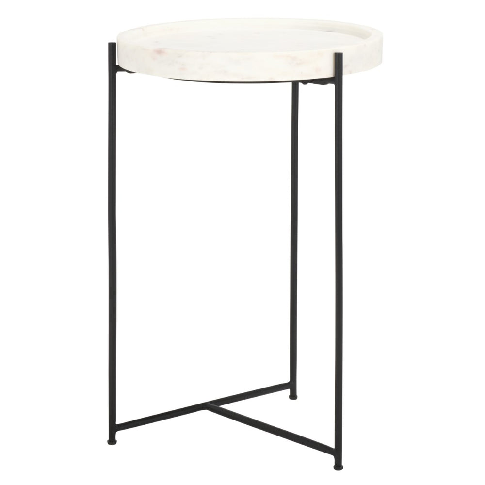 Safavieh Bavaria Marble Side Table - Modern Accent Piece With White Marble Top & Asymmetric Black Metal Base ACC3729A
