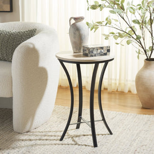 Safavieh Saxony Travertine Side Table - Modern Metal & Natural Stone Accent, Perfect For Living Or Bedroom Use ACC3731A