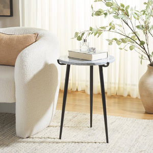Safavieh Hesse Marble Side Table – Elegant Grey Marble Top With Black Metal Legs For Modern Spaces & Decor ACC3732A