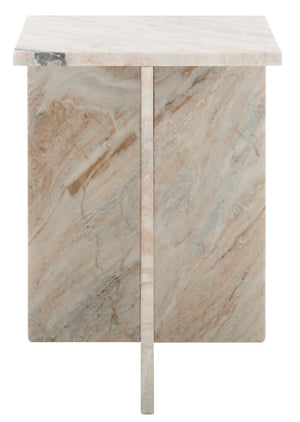 Safavieh Udo Marble Side Table - Elegant T-Shaped Design, Genuine Grey-Brown Stone For Modern Decor Style ACC3734A