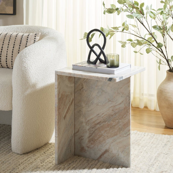 Safavieh Udo Marble Side Table - Elegant T-Shaped Design, Genuine Grey-Brown Stone For Modern Decor Style ACC3734A