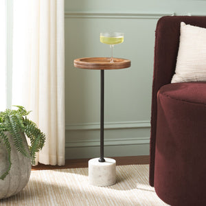 Safavieh Elisabeth Round Side Table - Elegant Mango Wood & Marble Accent For Modern Living Spaces And Decor ACC3736A
