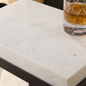 Safavieh Eldin Marble Side Table - Elegant Cream Top & Sleek Black Legs For Luxurious Home Décor Upgrade Cream ,Black Solid White Marble Acc3746a