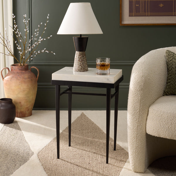 Safavieh Eldin Marble Side Table - Elegant Cream Top & Sleek Black Legs For Luxurious Home Décor Upgrade Cream ,Black Solid White Marble Acc3746a