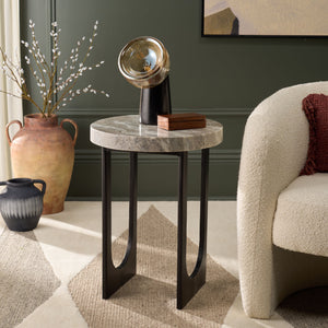 Safavieh Marasu Marble Side Table - Elegant Green & Grey Top With Sleek Black Legs For Luxurious Decor Green Grey ,Black Solid Greenish Grey Marble Acc3747a