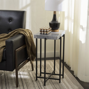 Safavieh Aloha Marble Side Table - Grey & Black Modern Design For Stylish Living Room & Bedroom Spaces  Metal & Marble Acc3748a