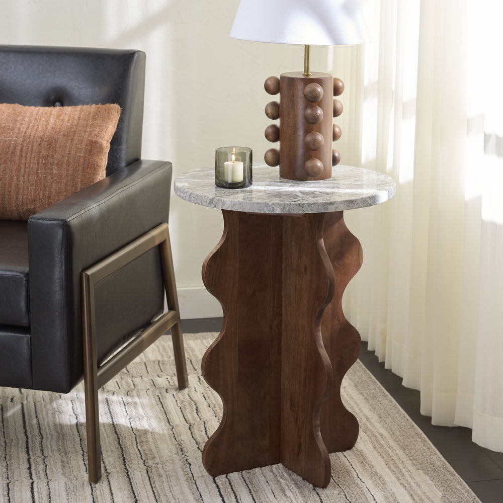 Safavieh Galih Marble Side Table - Elegant Grey & Dark Brown Accent For Modern Living Room & Bedroom Decor  Wood,Marble & Mdf Acc3754a