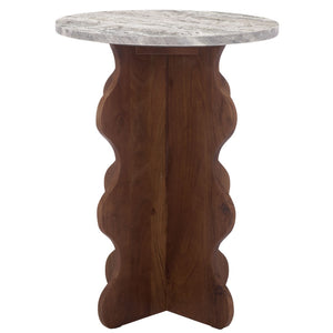 Safavieh Galih Elegant Marble Side Table With Solid Acacia Wood Base – Versatile Accent For Any Room ACC3754A