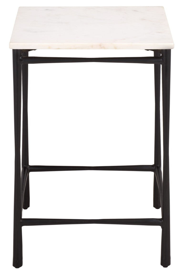 Safavieh Nadezhda Genuine Marble Top Accent Table with Slim Matte Black Metal Base for Modern Spaces ACC3756A
