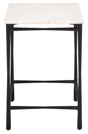 Safavieh Nadezhda Genuine Marble Top Accent Table with Slim Matte Black Metal Base for Modern Spaces ACC3756A