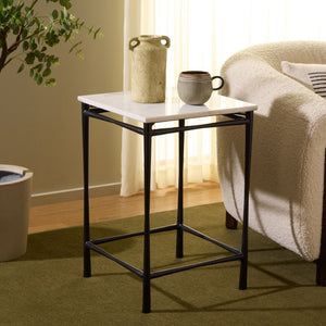 Safavieh Nadezhda Genuine Marble Top Accent Table with Slim Matte Black Metal Base for Modern Spaces ACC3756A