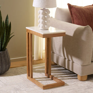 Safavieh Zinaida Genuine Marble Top Side Table with Wood Base for Modern Living Spaces ACC3757A