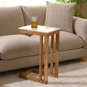 Safavieh Zinaida Genuine Marble Top Side Table with Wood Base for Modern Living Spaces ACC3757A