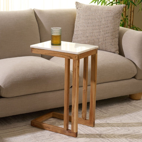 Safavieh Zinaida Genuine Marble Top Side Table with Wood Base for Modern Living Spaces ACC3757A