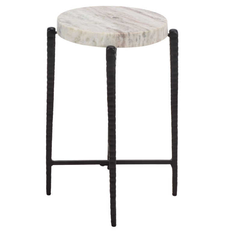 Safavieh Yaroslava Genuine Marble Top Accent Table with Sleek Black Metal Base for Modern Interiors ACC3763A