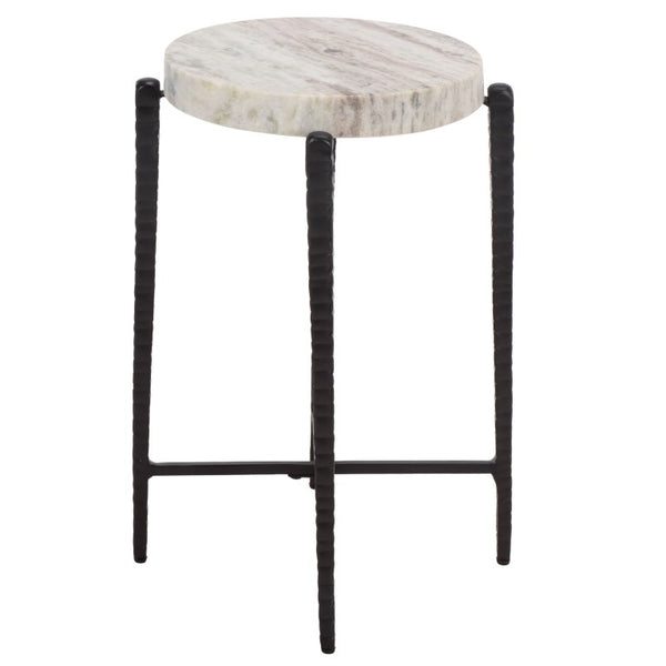 Safavieh Yaroslava Genuine Marble Top Accent Table with Sleek Black Metal Base for Modern Interiors ACC3763A