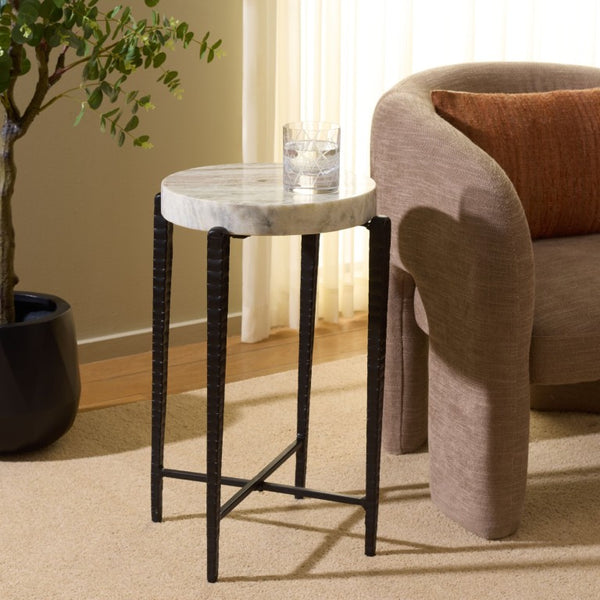 Safavieh Yaroslava Genuine Marble Top Accent Table with Sleek Black Metal Base for Modern Interiors ACC3763A