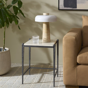 Safavieh Enzi White Marble Iron Leg Accent Table for Living Room Bedroom or Study Corner ACC3764A