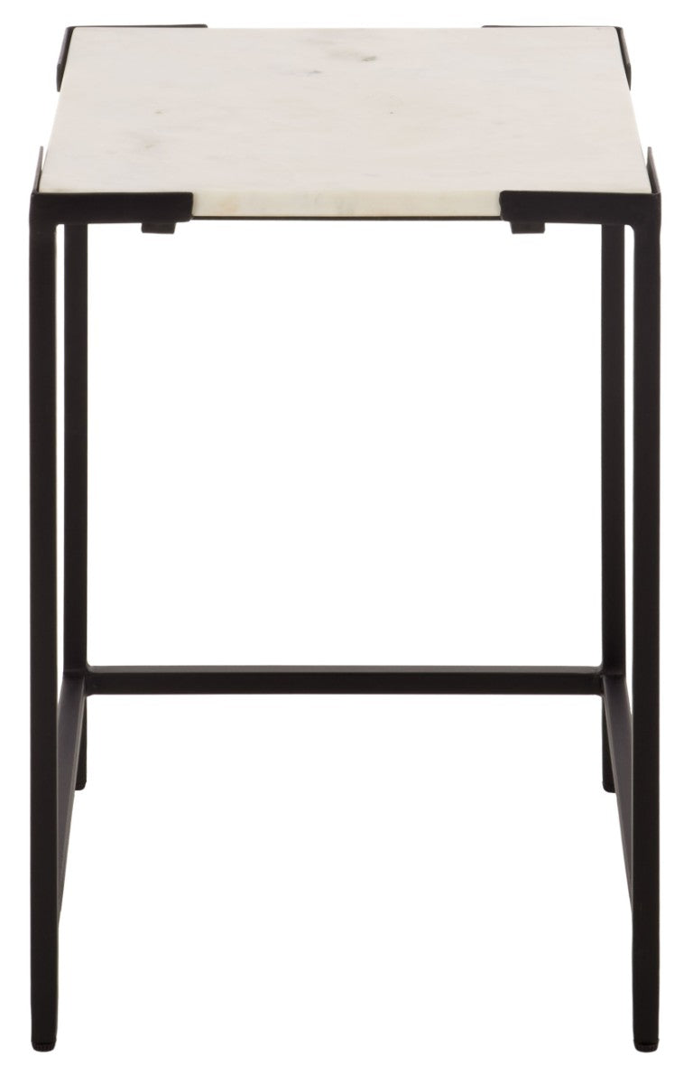 Safavieh Rizo Square Marble Top Accent Table with Geometric Black Iron Frame for Modern Spaces ACC3767A