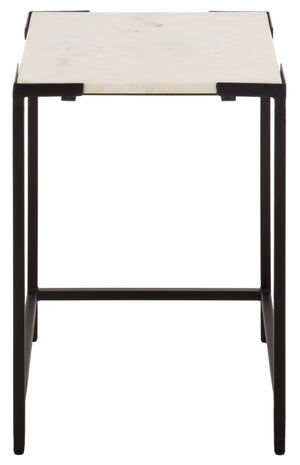 Safavieh Rizo Square Marble Top Accent Table with Geometric Black Iron Frame for Modern Spaces ACC3767A