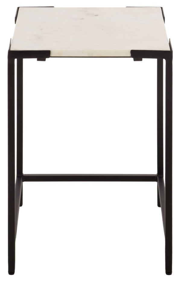 Safavieh Rizo Square Marble Top Accent Table with Geometric Black Iron Frame for Modern Spaces ACC3767A