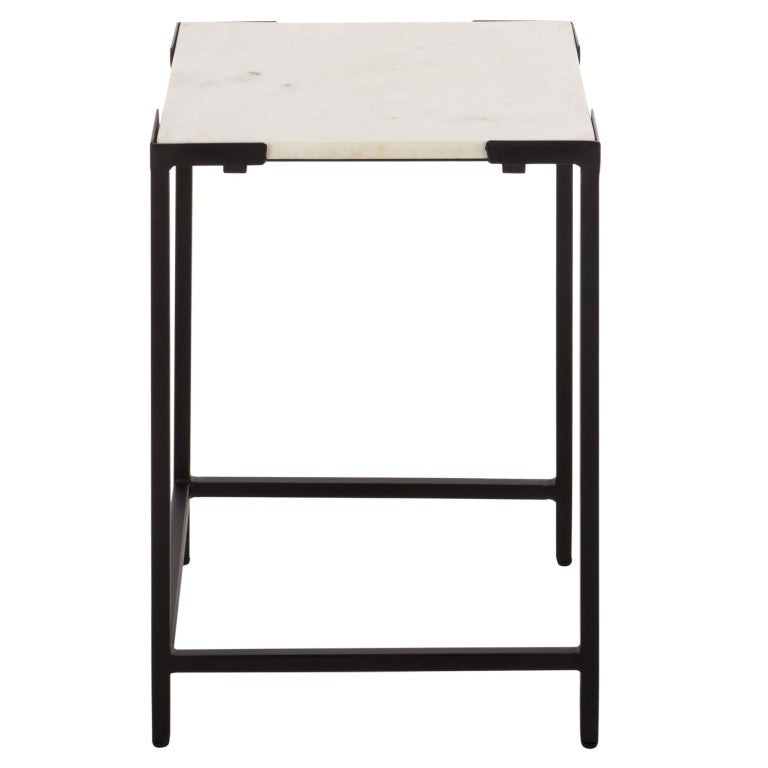 Safavieh Rizo Square Marble Top Accent Table with Geometric Black Iron Frame for Modern Spaces ACC3767A