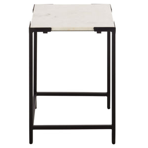 Safavieh Rizo Square Marble Top Accent Table with Geometric Black Iron Frame for Modern Spaces ACC3767A