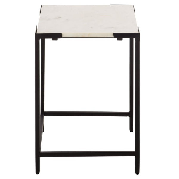 Safavieh Rizo Square Marble Top Accent Table with Geometric Black Iron Frame for Modern Spaces ACC3767A
