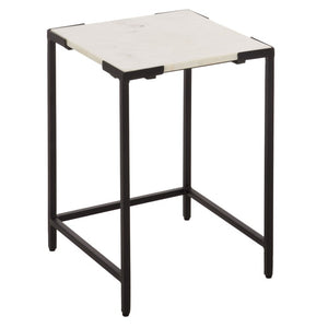 Safavieh Rizo Square Marble Top Accent Table with Geometric Black Iron Frame for Modern Spaces ACC3767A