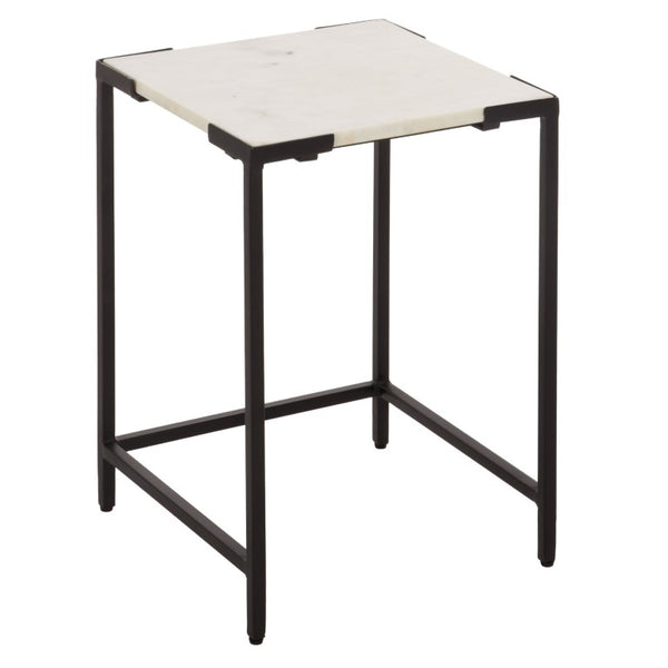Safavieh Rizo Square Marble Top Accent Table with Geometric Black Iron Frame for Modern Spaces ACC3767A
