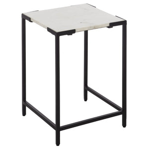 Safavieh Rizo Square Marble Top Accent Table with Geometric Black Iron Frame for Modern Spaces ACC3767A