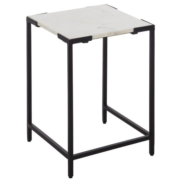 Safavieh Rizo Square Marble Top Accent Table with Geometric Black Iron Frame for Modern Spaces ACC3767A