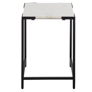 Safavieh Rizo Square Marble Top Accent Table with Geometric Black Iron Frame for Modern Spaces ACC3767A