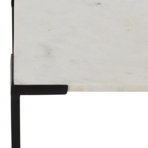 Safavieh Rizo Square Marble Top Accent Table with Geometric Black Iron Frame for Modern Spaces ACC3767A