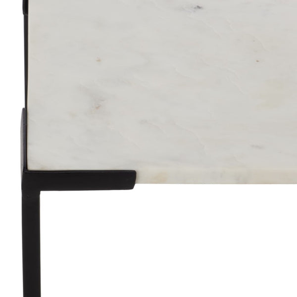 Safavieh Rizo Square Marble Top Accent Table with Geometric Black Iron Frame for Modern Spaces ACC3767A