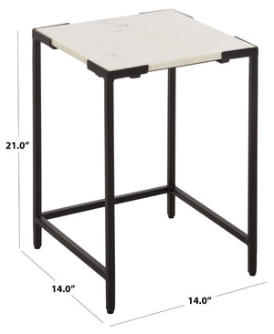 Safavieh Rizo Square Marble Top Accent Table with Geometric Black Iron Frame for Modern Spaces ACC3767A