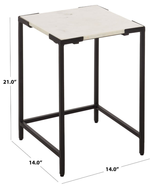 Safavieh Rizo Square Marble Top Accent Table with Geometric Black Iron Frame for Modern Spaces ACC3767A