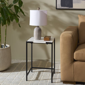 Safavieh Rizo Square Marble Top Accent Table with Geometric Black Iron Frame for Modern Spaces ACC3767A