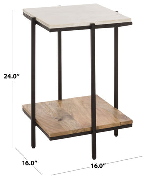 Safavieh Ashby Marble Top Mango Wood Accent Table with Lower Shelf for Living Room ACC3774A