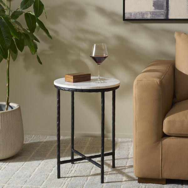 Safavieh Saylor Marble Top Accent Table with Iron Legs Modern Two-Tone Living Room Side ACC3775A