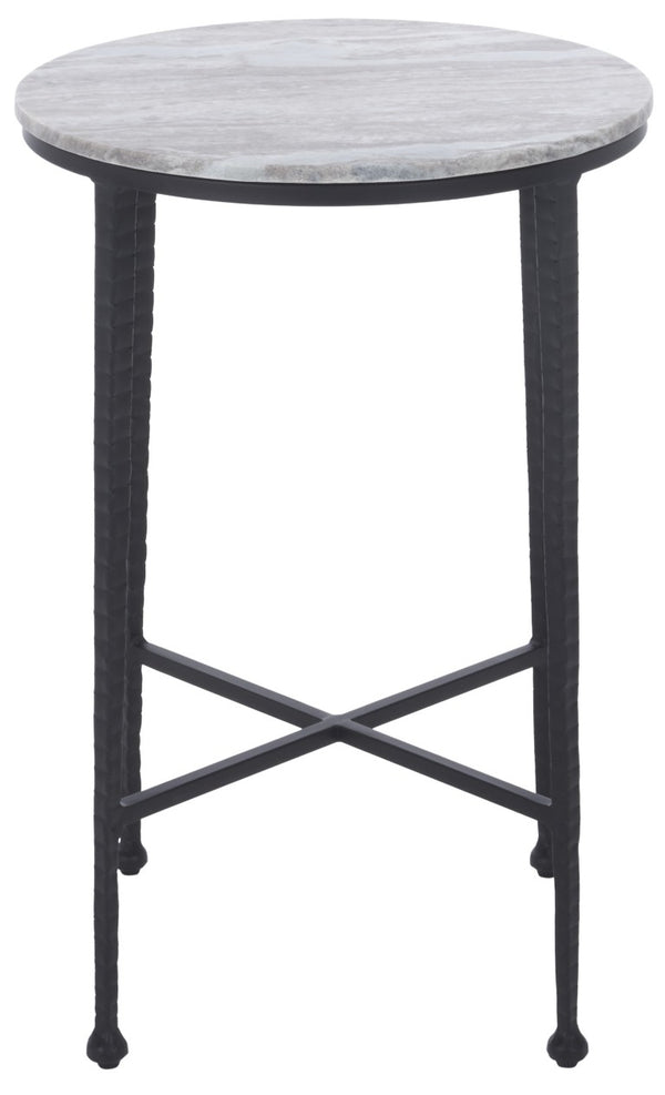 Safavieh Izza Brown Marble Square Side Table with Matte Black Iron Base for Modern Living Rooms ACC3776A