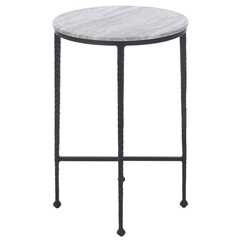 Safavieh Izza Brown Marble Square Side Table with Matte Black Iron Base for Modern Living Rooms ACC3776A