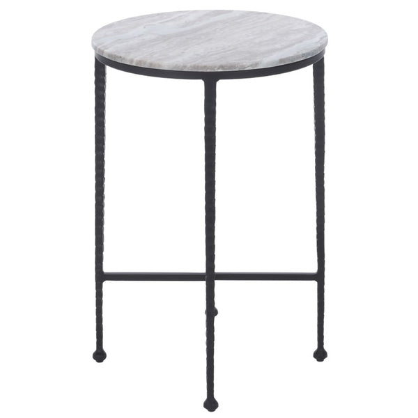 Safavieh Izza Brown Marble Square Side Table with Matte Black Iron Base for Modern Living Rooms ACC3776A