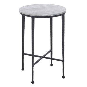 Safavieh Izza Brown Marble Square Side Table with Matte Black Iron Base for Modern Living Rooms ACC3776A
