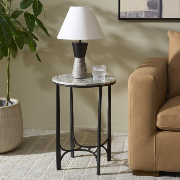 Safavieh Eliza Marble Top Accent Table with Powder Coated Iron Legs for Modern Living Spaces ACC3779A