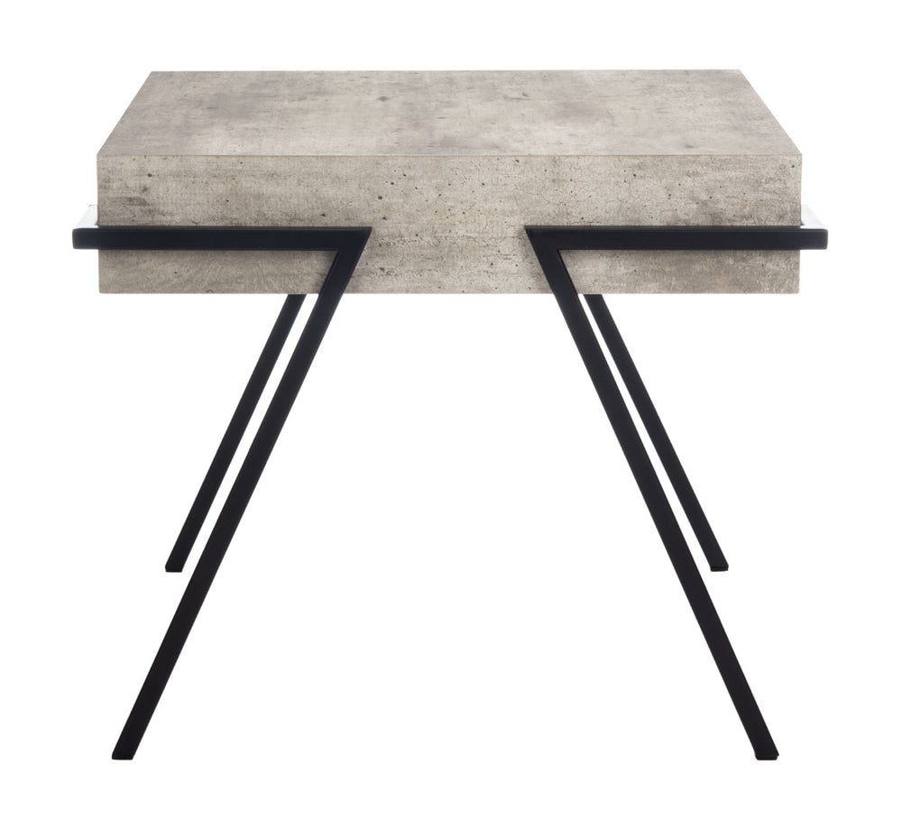 Safavieh Jett Rustic-Industrial Accent Table With Textured Faux Concrete Top & Minimalist Black Iron Legs ACC4201A